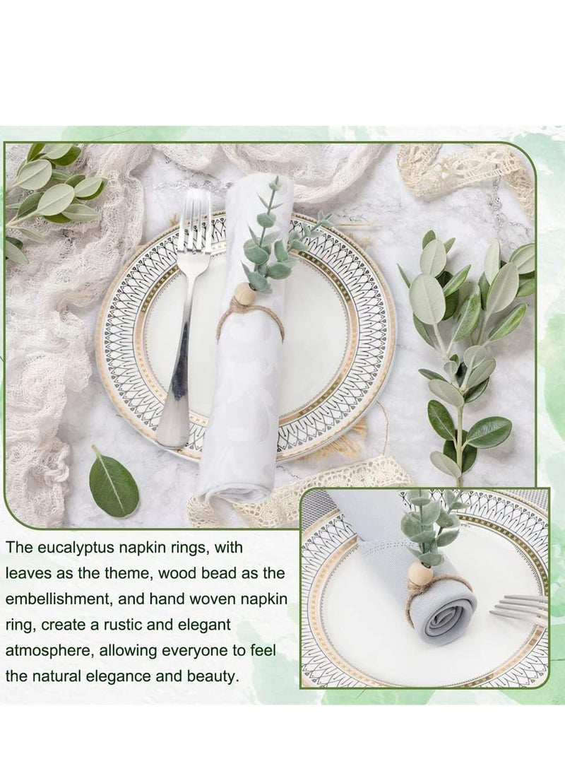 Napkin Rings, Spring Napkin Rings Set, Eucalyptus Napkin Rings, Greenery Napkin Rings, Boho Leaf Napkin Rings, Rustic Farmhouse Wooden Napkin Holders for Spring Summer Weddings Party Table Decor(6Pcs)  - Image 3