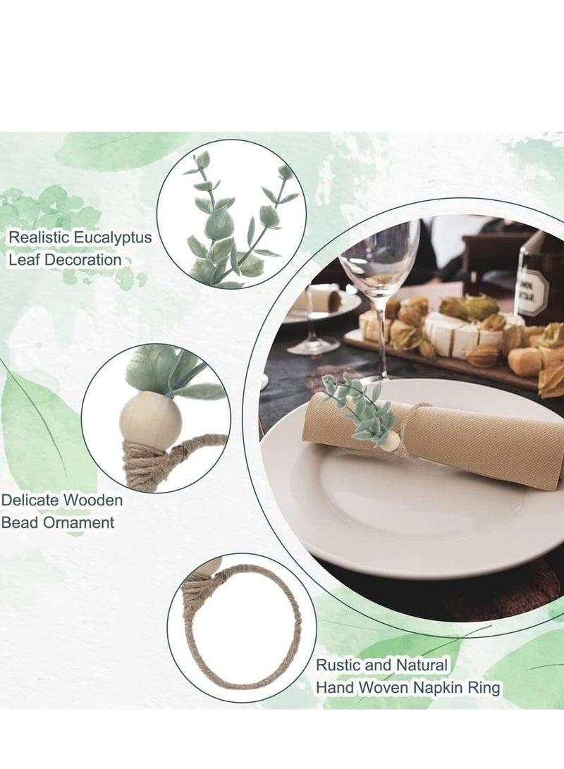 Napkin Rings, Spring Napkin Rings Set, Eucalyptus Napkin Rings, Greenery Napkin Rings, Boho Leaf Napkin Rings, Rustic Farmhouse Wooden Napkin Holders for Spring Summer Weddings Party Table Decor(6Pcs)  - Image 4