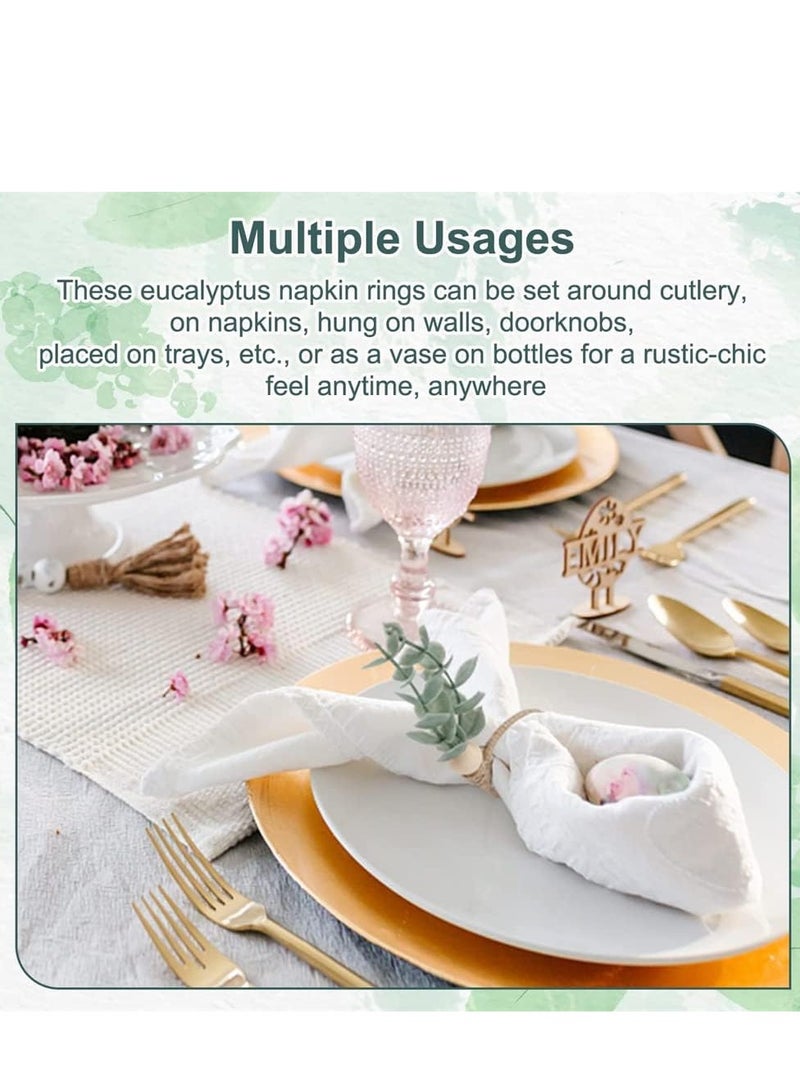 Napkin Rings, Spring Napkin Rings Set, Eucalyptus Napkin Rings, Greenery Napkin Rings, Boho Leaf Napkin Rings, Rustic Farmhouse Wooden Napkin Holders for Spring Summer Weddings Party Table Decor(6Pcs)  - Image 5