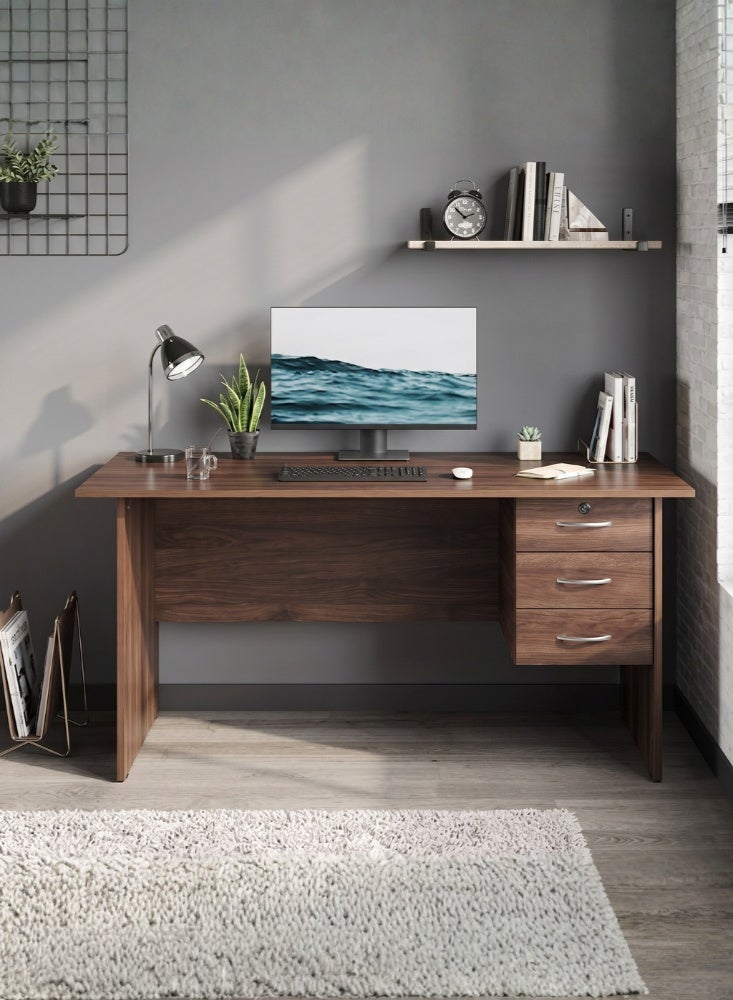 Karnak Denard Wooden Office Desk with Lockable Drawers | Modern Study & Gaming Table Workstation for Home Office Furniture (Walnut) - Image 1