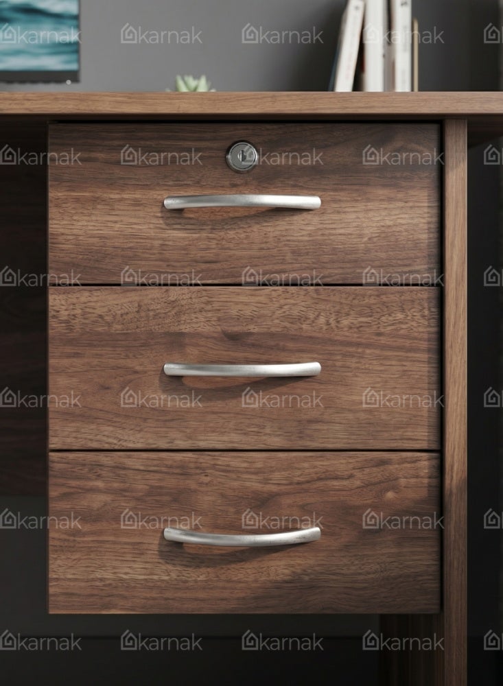 Karnak Denard Wooden Office Desk with Lockable Drawers | Modern Study & Gaming Table Workstation for Home Office Furniture (Walnut) - Image 4