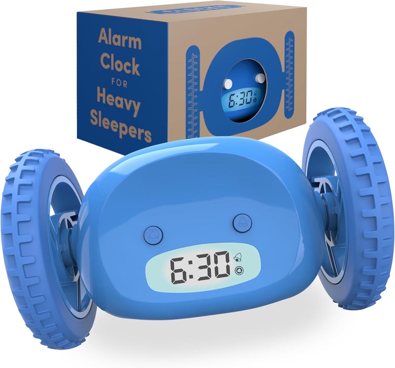 CLOCKY Extra Super Loud Alarm Clock for Heavy Sleepers Adults Kids Teens Bedroom, Move Jump Roll Run Away Easy to Set Smart Digital Alarm Clock Funny Gag Gift (Blue Wheels) - Image 1