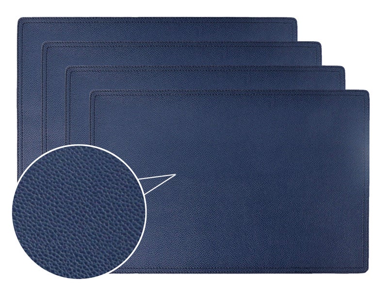 Faux Leather Placemats PU Table Mats Set of 4 Waterproof Stain Resistant Heat Resistant NonSlip Easy to Clean for Kitchen Dining TableConference Table C Blue Rectangle