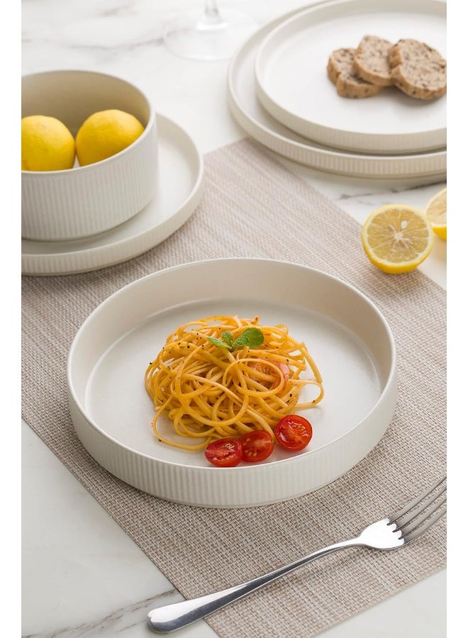 famiware Star 8.25" Pasta Bowls, Large Dinner Bowls Set of 4, Salad Bowl Plates, Shallow Bowls for Eating, Matte White (Full Glaze) - Image 5