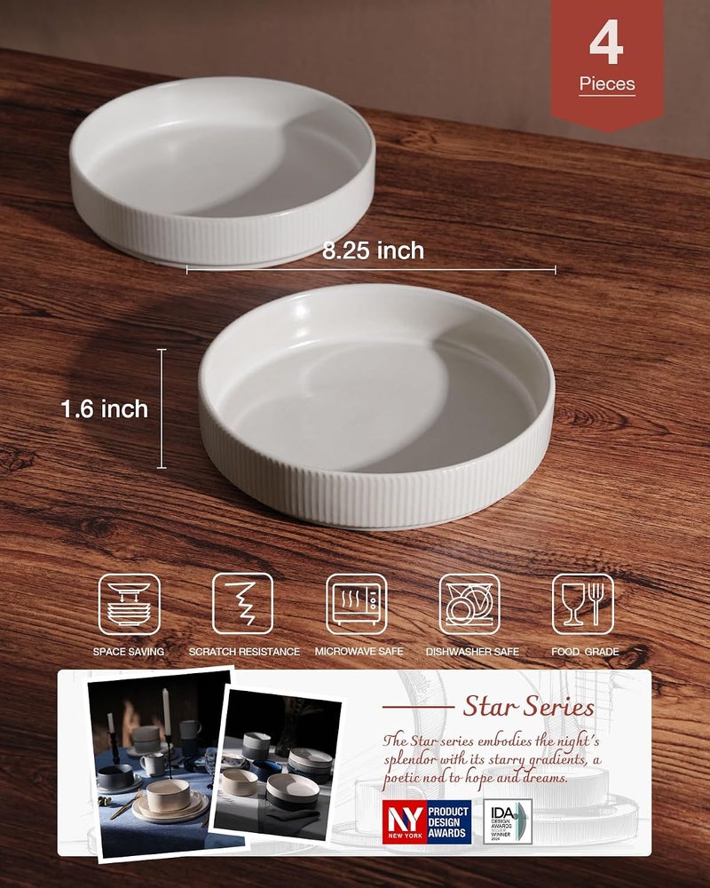 famiware Star 8.25" Pasta Bowls, Large Dinner Bowls Set of 4, Salad Bowl Plates, Shallow Bowls for Eating, Matte White (Full Glaze) - Image 2