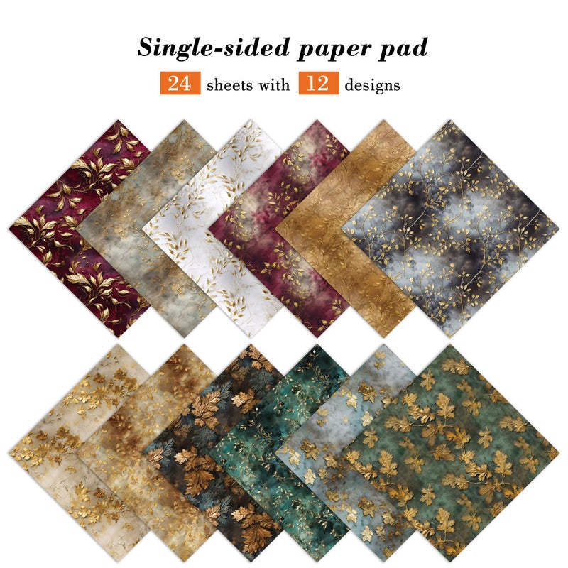 EAMOTOL Autumn Leaves Scrapbook Paper Pad, 24 Sheets 6 x 6 Inch Vintage Patterned Designed Wedding Decorative Decoupage for Card Making Folded Supplies Gift Wrapping Journals DIY Crafts Photo Album - Image 2