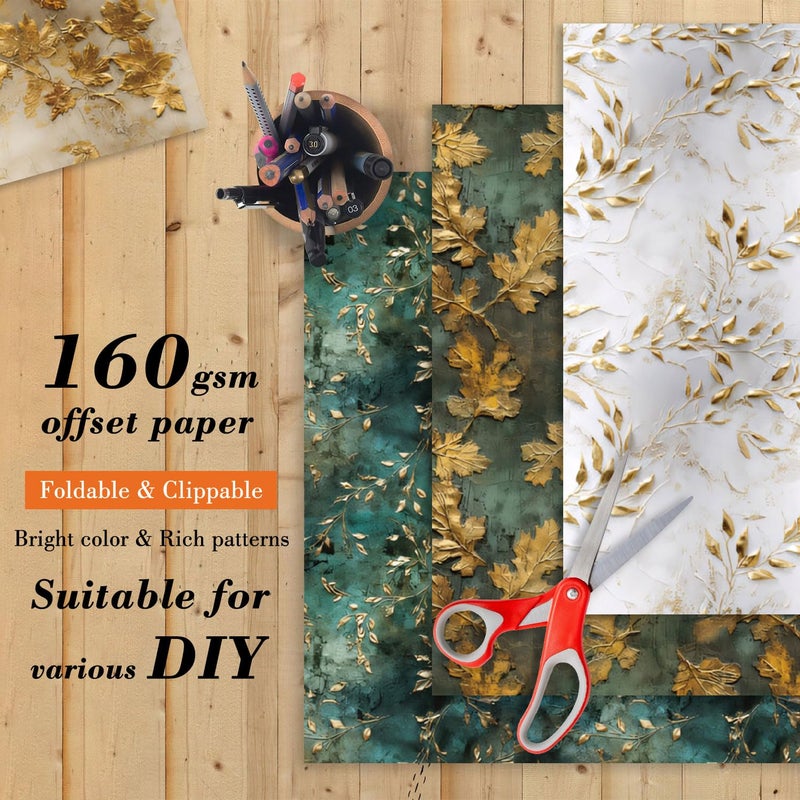 EAMOTOL Autumn Leaves Scrapbook Paper Pad, 24 Sheets 6 x 6 Inch Vintage Patterned Designed Wedding Decorative Decoupage for Card Making Folded Supplies Gift Wrapping Journals DIY Crafts Photo Album - Image 3