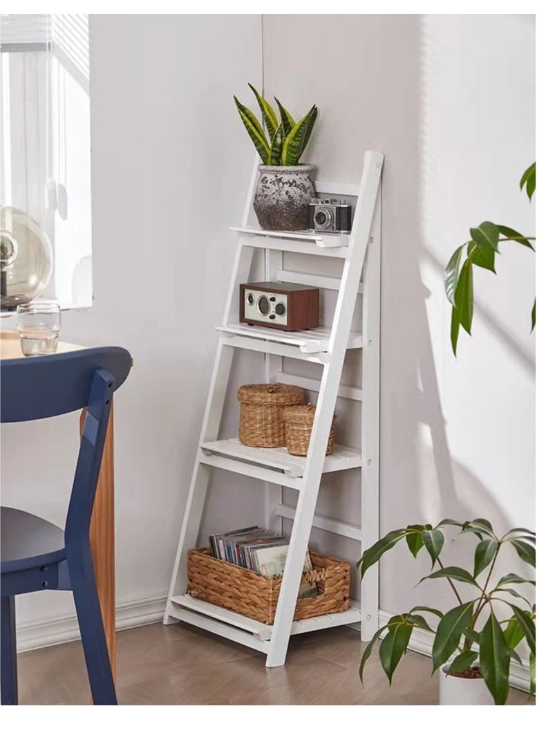 Generic Wooden Foldable Plant Stand Shelf 4 Tier Shelves Flower Pot Display Storage Rack Towel Holder For Bathroom  - Image 2