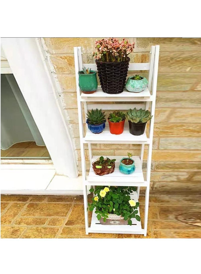 Generic Wooden Foldable Plant Stand Shelf 4 Tier Shelves Flower Pot Display Storage Rack Towel Holder For Bathroom  - Image 3