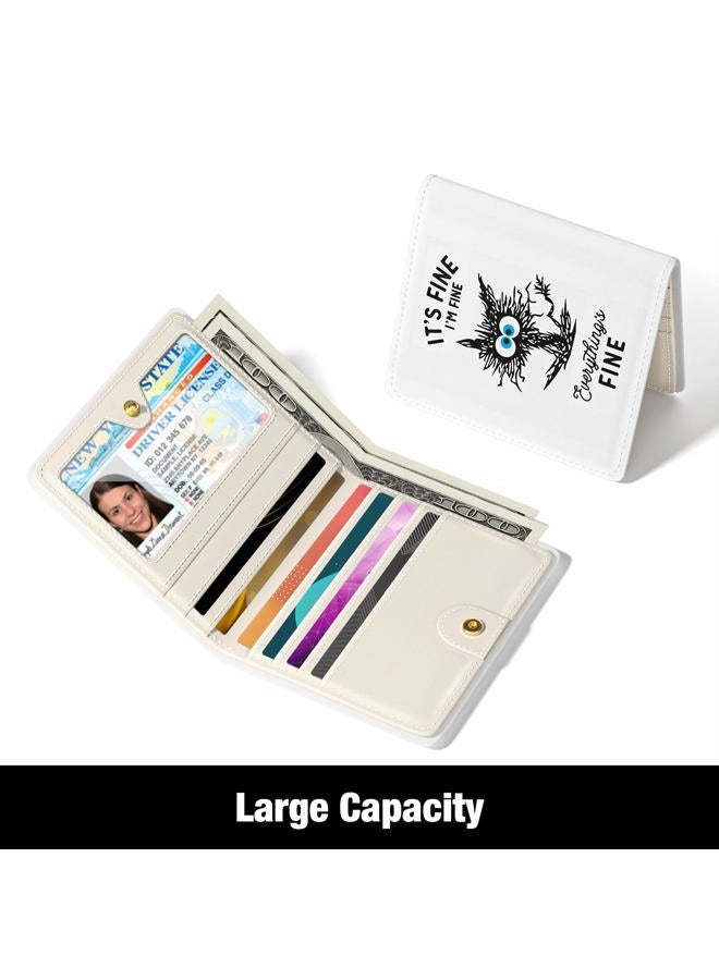 Rouidr Womens Wallet, RFID Small Wallet for Women, Cute Slim Bifold Leather Pocket Credit Card Wallet Ladies Mini Purse with Zipper Coin Pocket & ID Window, White Cat, 4.29 x 3.58 x 0.59 inches - Image 3