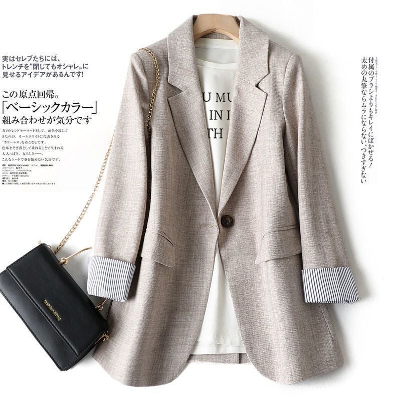 plus Size Womens Tailored Jacket 300 Pounds Spring Autumn Korean Style Slim Fit Long Sleeve Polyester Comfortable Commute Apricot  - Image 1