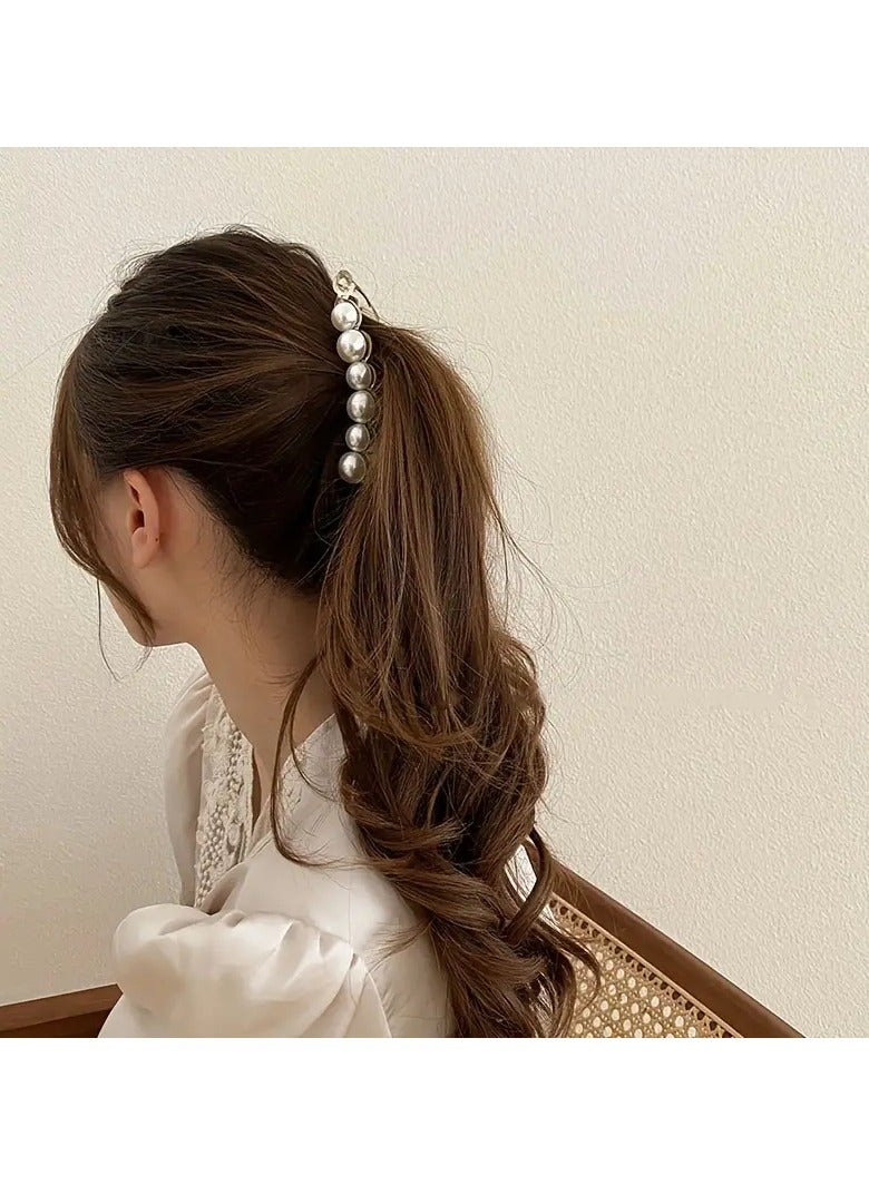 Goolsky 1pc Faux Pearl Decorative Ponytail Banana Shape Hair Clip, Ideal Choice For Gifts - Image 1