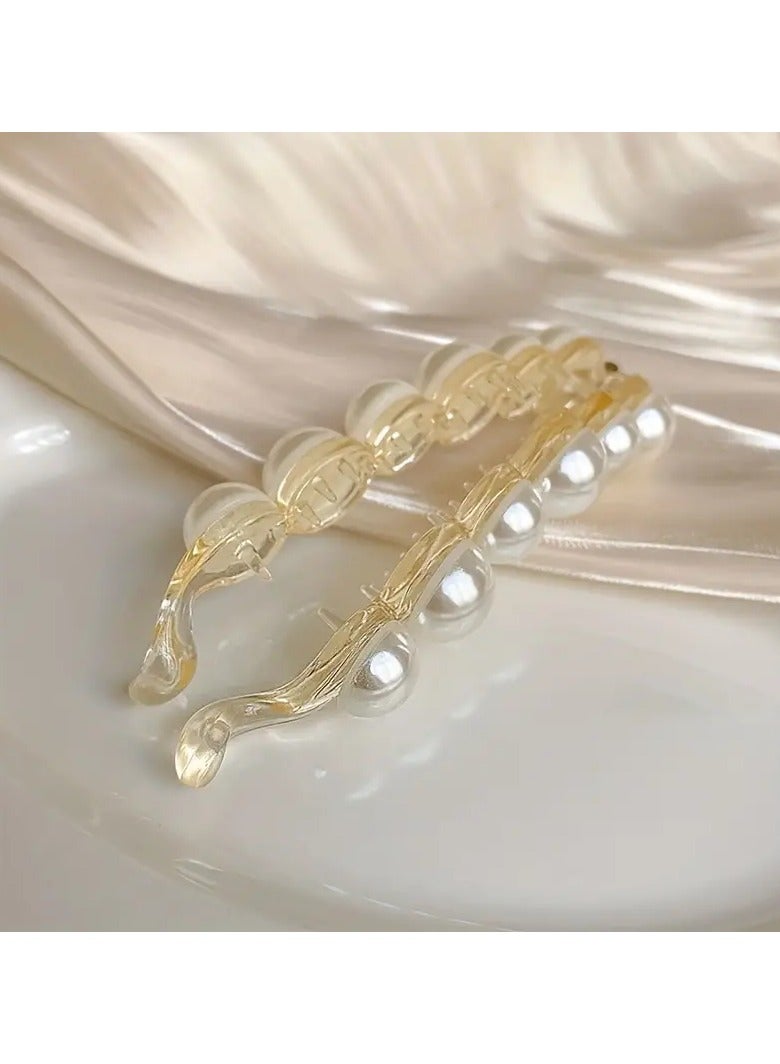 Goolsky 1pc Faux Pearl Decorative Ponytail Banana Shape Hair Clip, Ideal Choice For Gifts - Image 2
