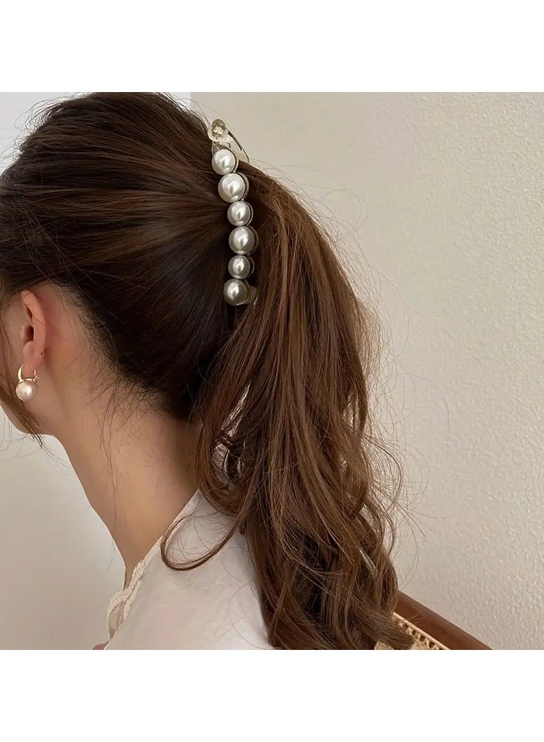 Goolsky 1pc Faux Pearl Decorative Ponytail Banana Shape Hair Clip, Ideal Choice For Gifts - Image 3