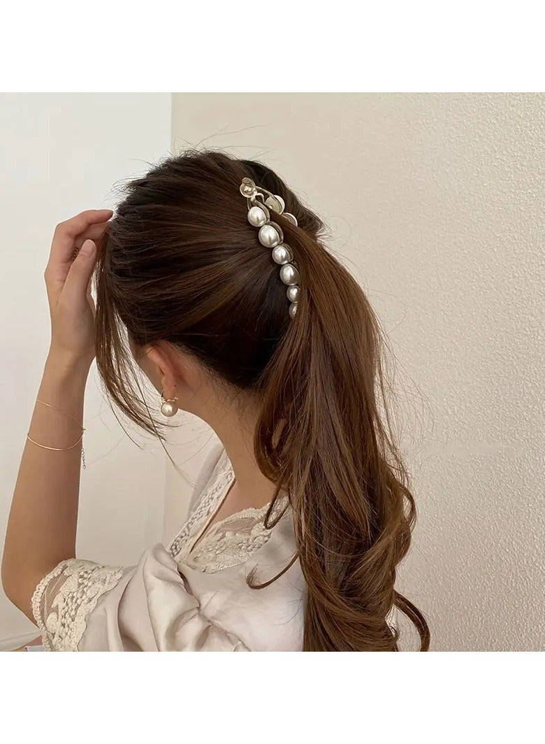 Goolsky 1pc Faux Pearl Decorative Ponytail Banana Shape Hair Clip, Ideal Choice For Gifts - Image 4