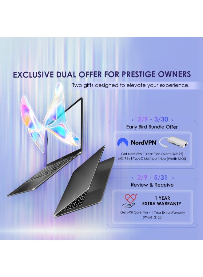 MSI Prestige 13 AI+ A3MG (Intel Arc Graphics) Laptop | 13.3" 2.8K (2880 x 1800) OLED Display, Intel Core Ultra 7 355, 32GB RAM, 1TB SSD, Win11 Platinum Gray - Image 2