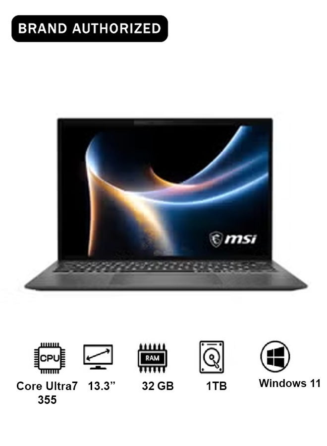 MSI Prestige 13 AI+ A3MG (Intel Arc Graphics) Laptop | 13.3" 2.8K (2880 x 1800) OLED Display, Intel Core Ultra 7 355, 32GB RAM, 1TB SSD, Win11 Platinum Gray - Image 1
