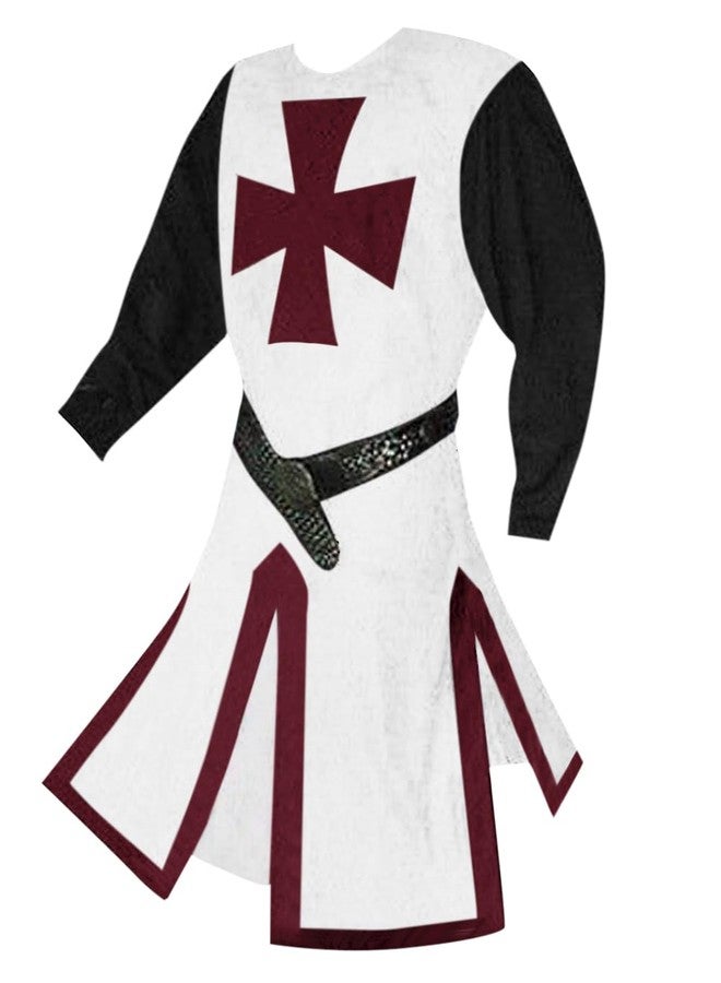 Runcati Mens Medieval Crusader Knights Tunic Renaissance Warrior Templar Cosplay Costumes Tops Red Wine - Image 2
