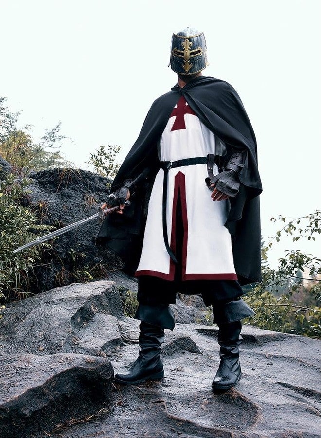 Runcati Mens Medieval Crusader Knights Tunic Renaissance Warrior Templar Cosplay Costumes Tops Red Wine - Image 4