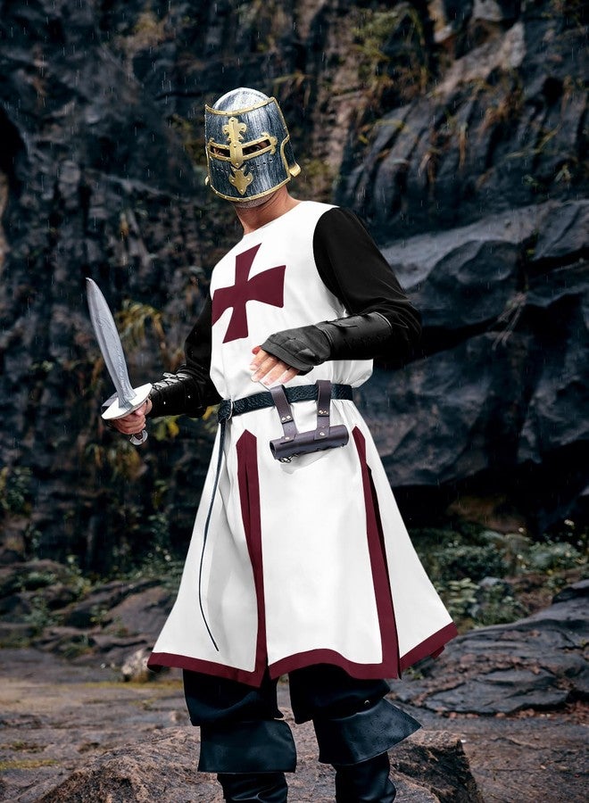 Runcati Mens Medieval Crusader Knights Tunic Renaissance Warrior Templar Cosplay Costumes Tops Red Wine - Image 3