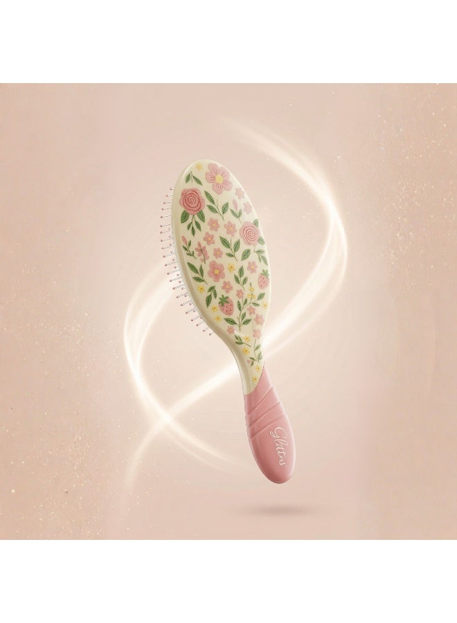 Glitters Floral Print Detangling Hairbrush - 99% Anti-Frizz, Soft Tip Bristles, Ergonomic Non-Slip Handle - Image 2
