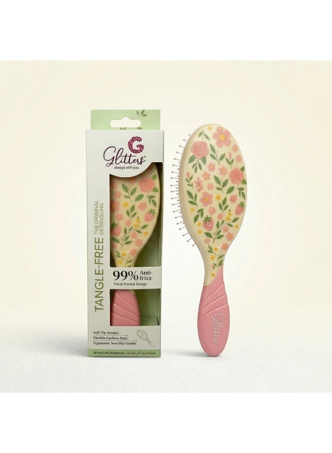 Glitters Floral Print Detangling Hairbrush - 99% Anti-Frizz, Soft Tip Bristles, Ergonomic Non-Slip Handle - Image 1