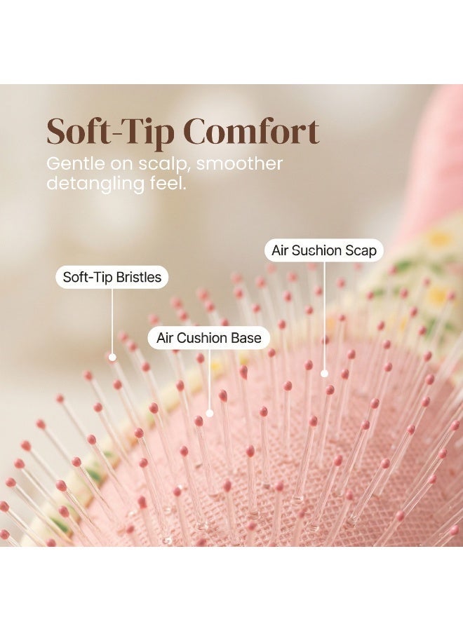 Glitters Floral Print Detangling Hairbrush - 99% Anti-Frizz, Soft Tip Bristles, Ergonomic Non-Slip Handle - Image 4