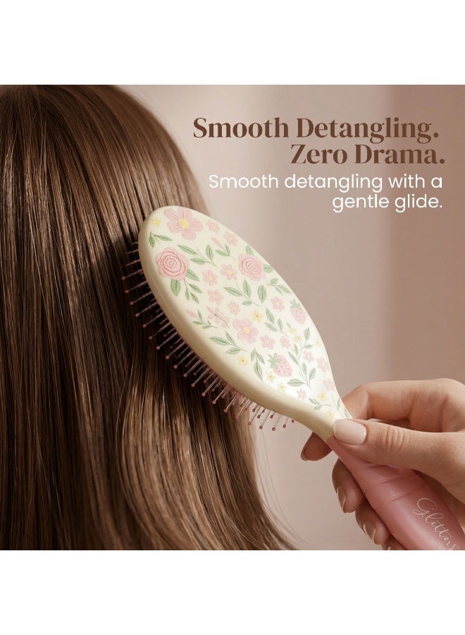 Glitters Floral Print Detangling Hairbrush - 99% Anti-Frizz, Soft Tip Bristles, Ergonomic Non-Slip Handle - Image 3