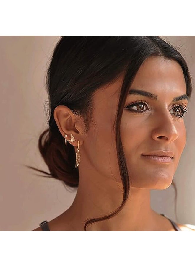 Mevecco Women Huggie Hoop Earrings Gold Ear Stud Cuff 14K Gold Filled Small Boho Beach Simple Delicate Handmade Hypoallergenic Jewelry Gift  - Image 2