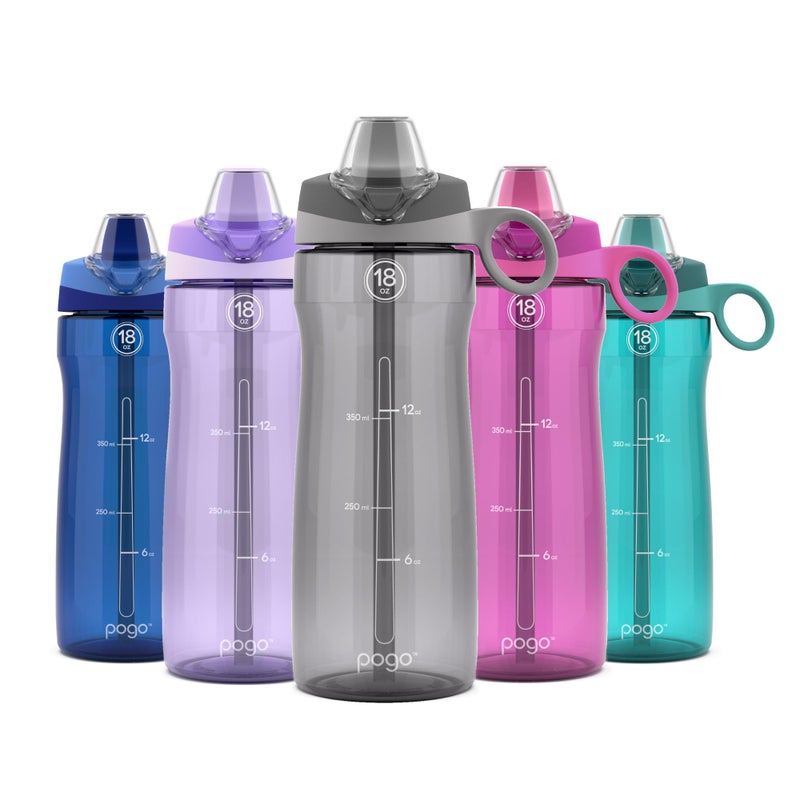 Pogo BPA-Free Tritan Plastic Water Bottle with Soft Straw Lid, 18 Oz, Grey - Image 1
