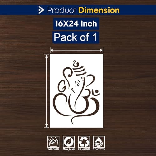 ARandNJ Stencils for Wall Painting Pack of 1 (Size:- 16X24 Inch) Pattern Theme - Ganpati Ji DIY Reusable Design Suitable for Home Wall Decor - Image 2