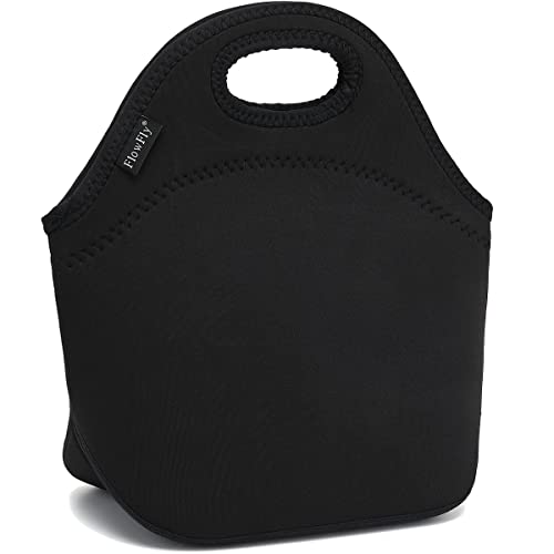 FlowFly Neoprene kids Lunch box Insulated Soft Bag Mini Cooler Thermal Meal Tote Kit for Boys, Girls,Men,Women,School,Work, Office,Black - Image 1