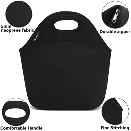 FlowFly Neoprene kids Lunch box Insulated Soft Bag Mini Cooler Thermal Meal Tote Kit for Boys, Girls,Men,Women,School,Work, Office,Black - Image 2