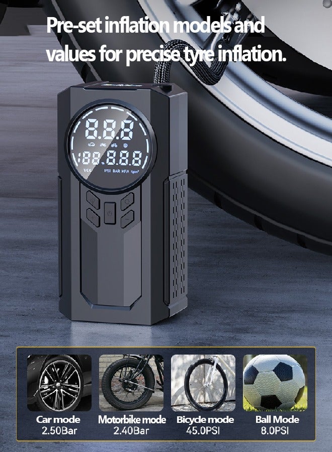 SUITU Jump Starter, Portable Cordless Car Battery Emergency Starter, Tire Air Pump, Air Compressor To Easily Inflate Tires, LED Display, With Flashlight, Mobile Power Supply, Large Capacity Storage - Image 3