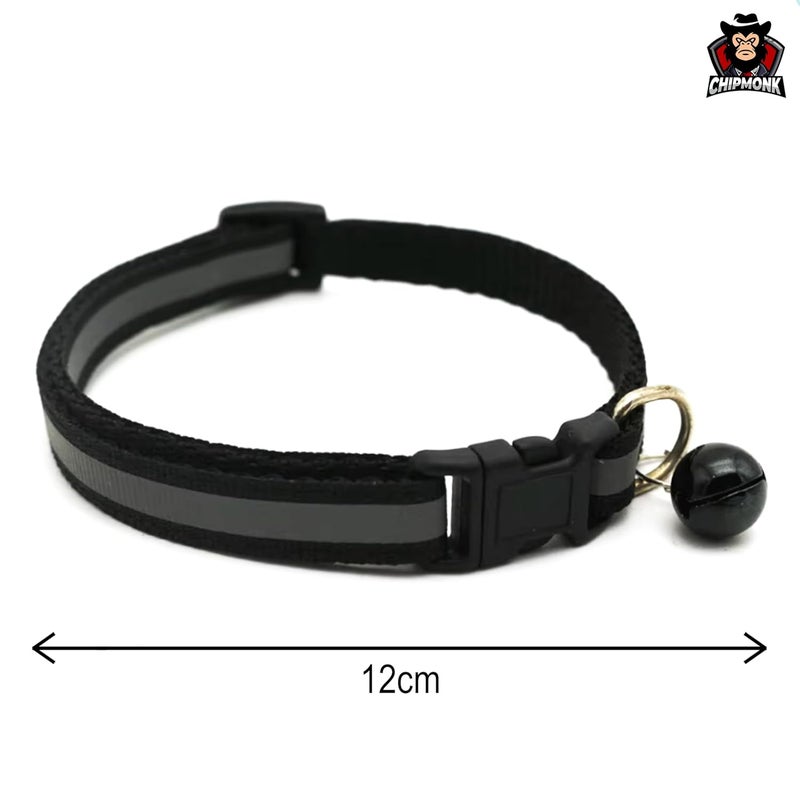CHIPMONK Cat Collar with Bell,Kitten Kitty & Small Dogs Soft Adjustable Collar,Safe,Breakaway for Cats and Puppies - Black (Reflective Design) - Image 2