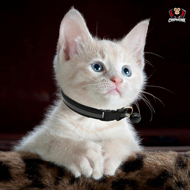 CHIPMONK Cat Collar with Bell,Kitten Kitty & Small Dogs Soft Adjustable Collar,Safe,Breakaway for Cats and Puppies - Black (Reflective Design) - Image 5
