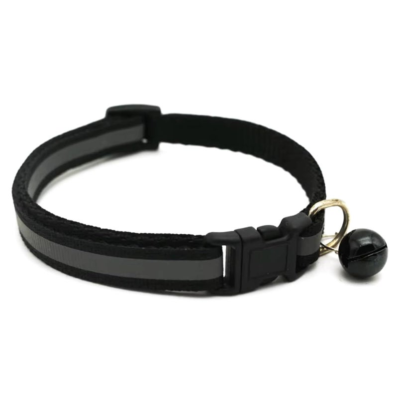 CHIPMONK Cat Collar with Bell,Kitten Kitty & Small Dogs Soft Adjustable Collar,Safe,Breakaway for Cats and Puppies - Black (Reflective Design) - Image 1