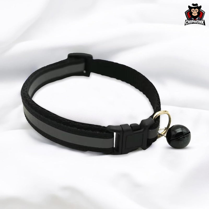 CHIPMONK Cat Collar with Bell,Kitten Kitty & Small Dogs Soft Adjustable Collar,Safe,Breakaway for Cats and Puppies - Black (Reflective Design) - Image 3