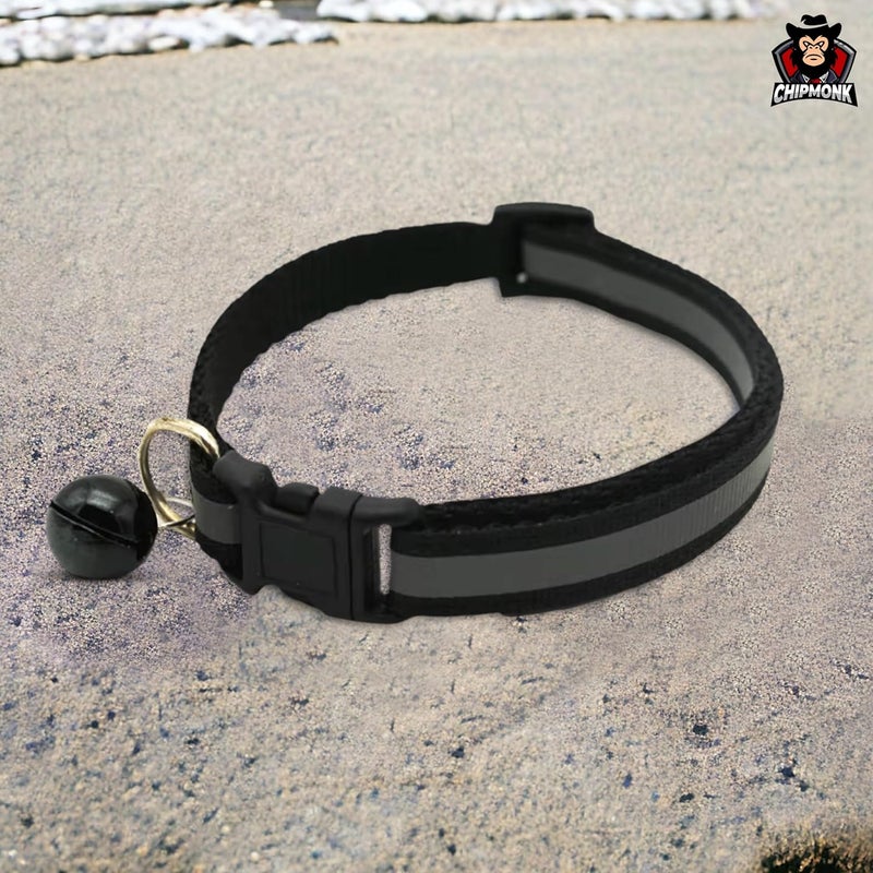 CHIPMONK Cat Collar with Bell,Kitten Kitty & Small Dogs Soft Adjustable Collar,Safe,Breakaway for Cats and Puppies - Black (Reflective Design) - Image 4