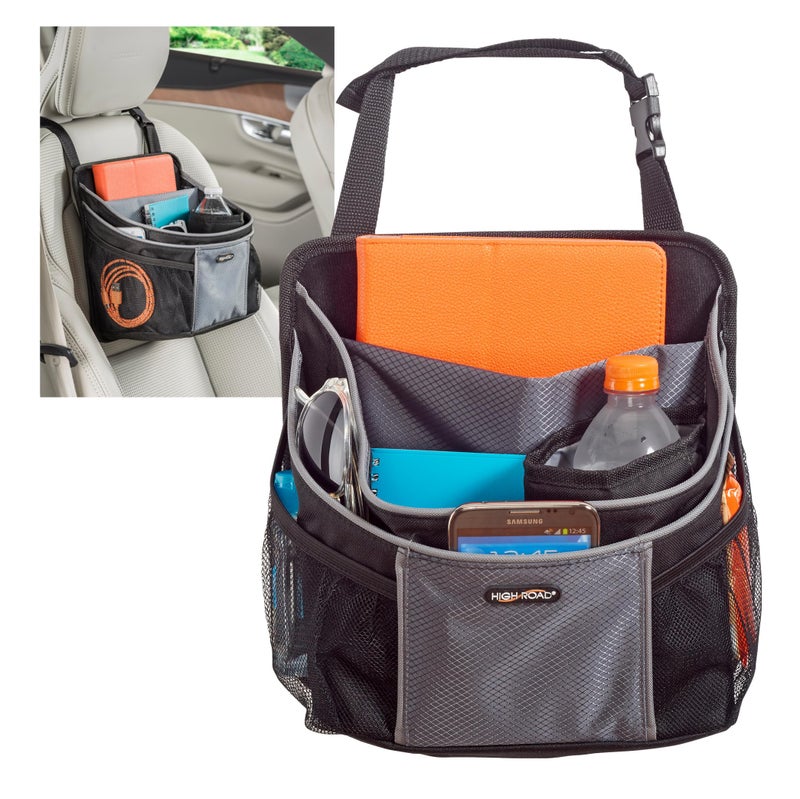 High Road DriverStash Passenger Front Seat or Car Seatback Organizer with Insulated Cup Holder and 10 Multipurpose Pockets for SUVs Cars Trucks and Vans