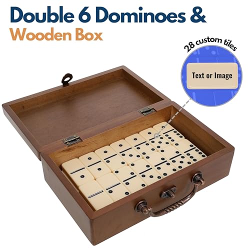 WE Games Custom Image Print Double 6 Dominoes in Wooden Treasure Box Dominoes Set for Adults Personalized Gifts - Image 5