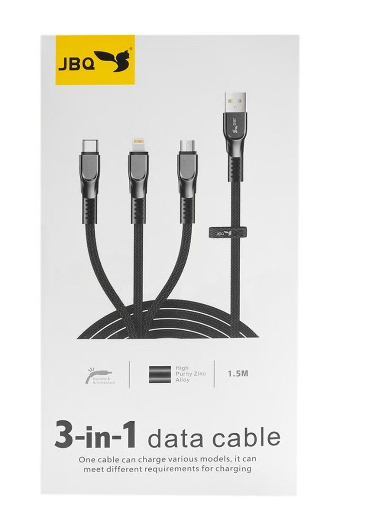 JBQ 3-in-1 USB A Charger Cable – Compatible with Type-C, Micro & iOS - Image 1