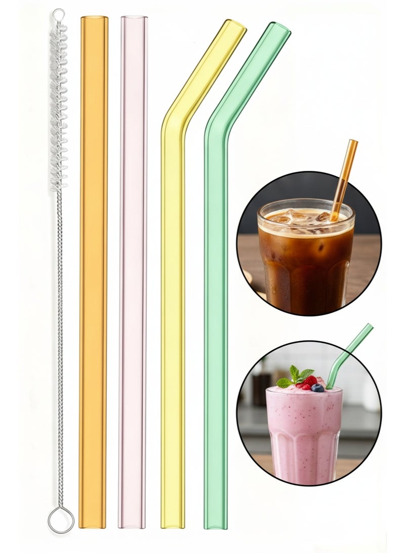 AceLuste 4Pcs Reusable Transparent Glass Drinking Straws with Brush Multicolour 20cm - Image 1