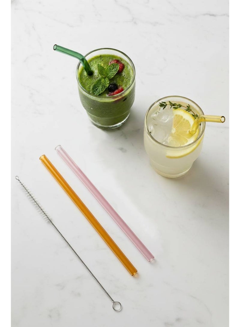 AceLuste 4Pcs Reusable Transparent Glass Drinking Straws with Brush Multicolour 20cm - Image 3
