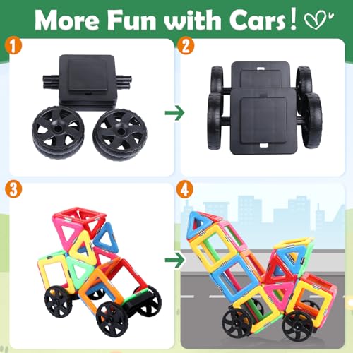 Coodoo Magnetic Tiles with 2 Cars Toys for 3 4 5 6 7 8+ Year Old Boys Girls, Magnetic Blocks Building Set for Toddlers STEM Creativity Educational Toys for Kids Age 3-6 - Image 3