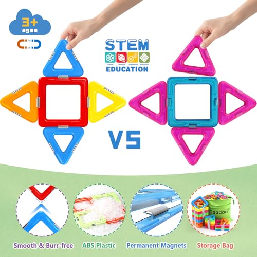 Coodoo Magnetic Tiles with 2 Cars Toys for 3 4 5 6 7 8+ Year Old Boys Girls, Magnetic Blocks Building Set for Toddlers STEM Creativity Educational Toys for Kids Age 3-6 - Image 4