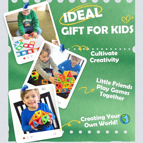 Coodoo Magnetic Tiles with 2 Cars Toys for 3 4 5 6 7 8+ Year Old Boys Girls, Magnetic Blocks Building Set for Toddlers STEM Creativity Educational Toys for Kids Age 3-6 - Image 2