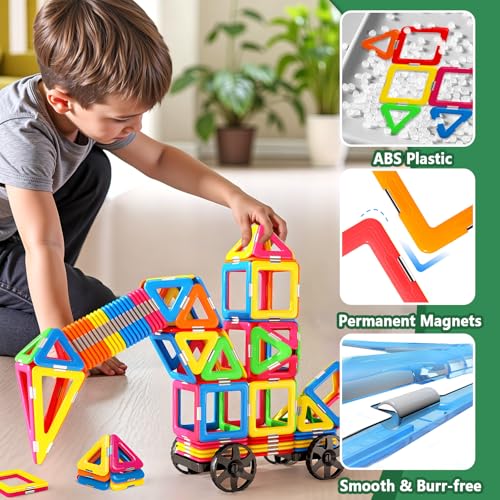 Coodoo Magnetic Tiles with 2 Cars Toys for 3 4 5 6 7 8+ Year Old Boys Girls, Magnetic Blocks Building Set for Toddlers STEM Creativity Educational Toys for Kids Age 3-6 - Image 5