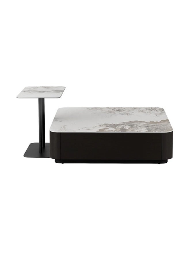 YI ONE Marble Coffee Table Set with Side Table – Modern Center Table with White Marble Top, 2 Storage Drawers & Black Wooden Base – Stylish Living Room Furniture (100 x 90 x 30 CM ) - Image 3