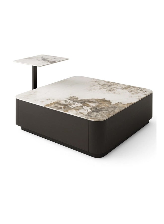 YI ONE Marble Coffee Table Set with Side Table – Modern Center Table with White Marble Top, 2 Storage Drawers & Black Wooden Base – Stylish Living Room Furniture (100 x 90 x 30 CM ) - Image 2